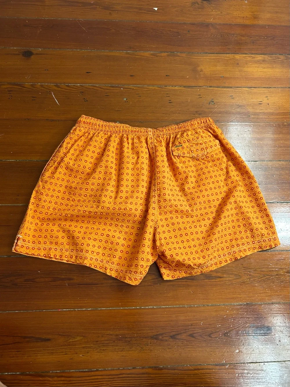 Tommy Hilfiger Men’s Orange Seersucker lined Swim Trunks Sz L 👽 💛